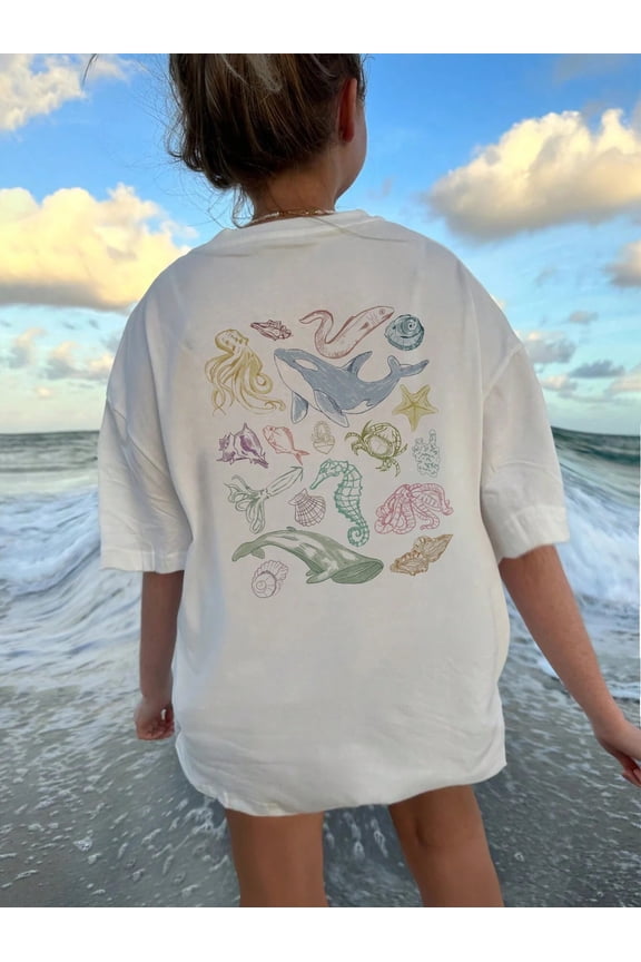 Ocean Inspired T Shirt Colorful Marine Life Print