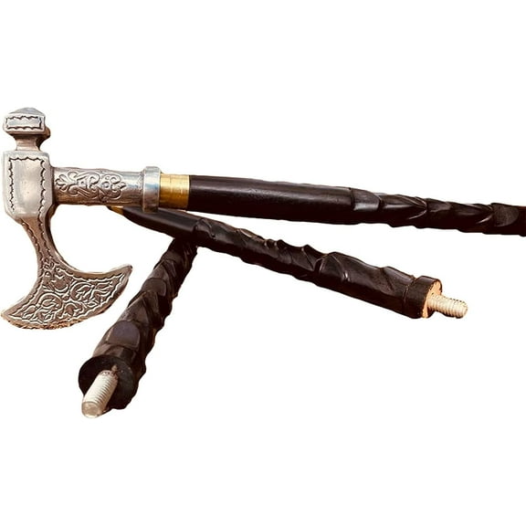 Ocean Instruments Antique Brass Walking Stick with Axe Handle, Adjustable Vintage Collectible Palm Grip Nautical Wooden Walking Stick Cane for Unisex