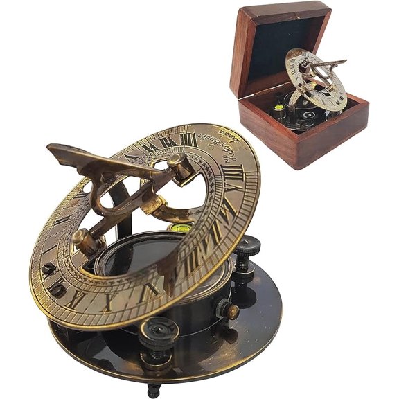 Ocean Instruments Instruments Brass Compass - Antique Brass Sundial Compass Marine Boat Gift Pocket Sun Dial in Box Nautical Marine Gift Sun Clock Pirate Ship Replica Watch