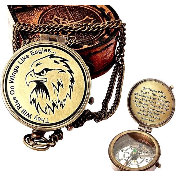 Ocean Instruments Instruments Brass Compass Engraved Gift for Son, Grandson, Daughter, Baptism, Confirmation Communion Godson Church Graduation Day - Isaiah40:31