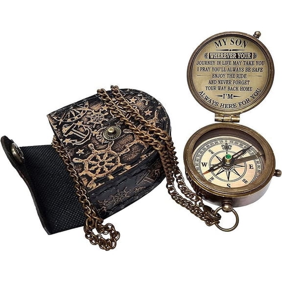 Ocean Instruments Instruments Brass Compass With Leather Case Engraved with Motivational Quote, Gift for Son, Grandson, Daughter, Baptism, Confirmation Communion Godson Church Graduation Day -