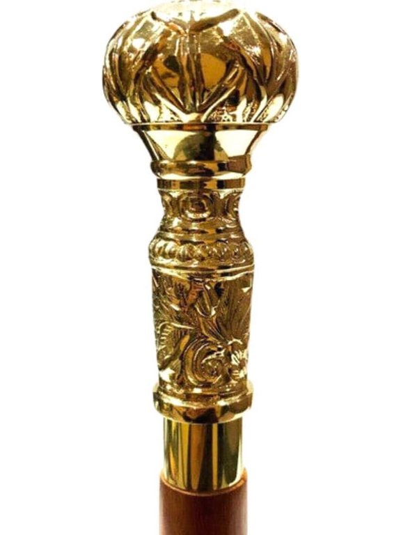 _ Antique Brass Walking Cane Knob Engraved Head Style Cane Walking Stick Brass Gold Handle Decorative Medieval Replicas Cosplay Wooden Seniors Walking Stick Unique Gift