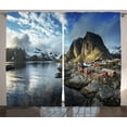 thumbnail image 1 of Ambesonne Scenery Curtains 2 Panel Set, Autumn Rocks and Clouds, 108" x 84", Blue Grey White, 1 of 3