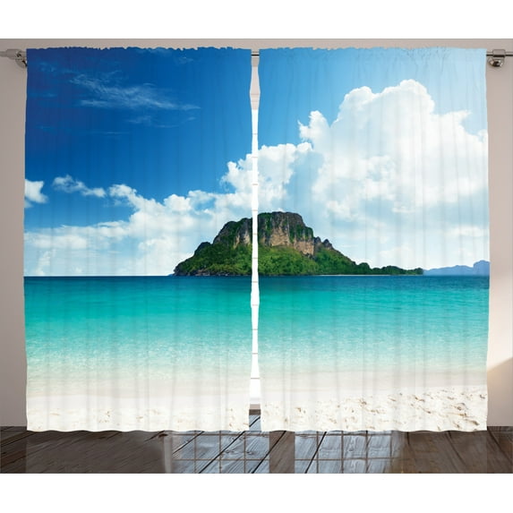 Ambesonne Island Curtains 2 Panel Set, South Paradise, 108" x 84", Blue White Cream