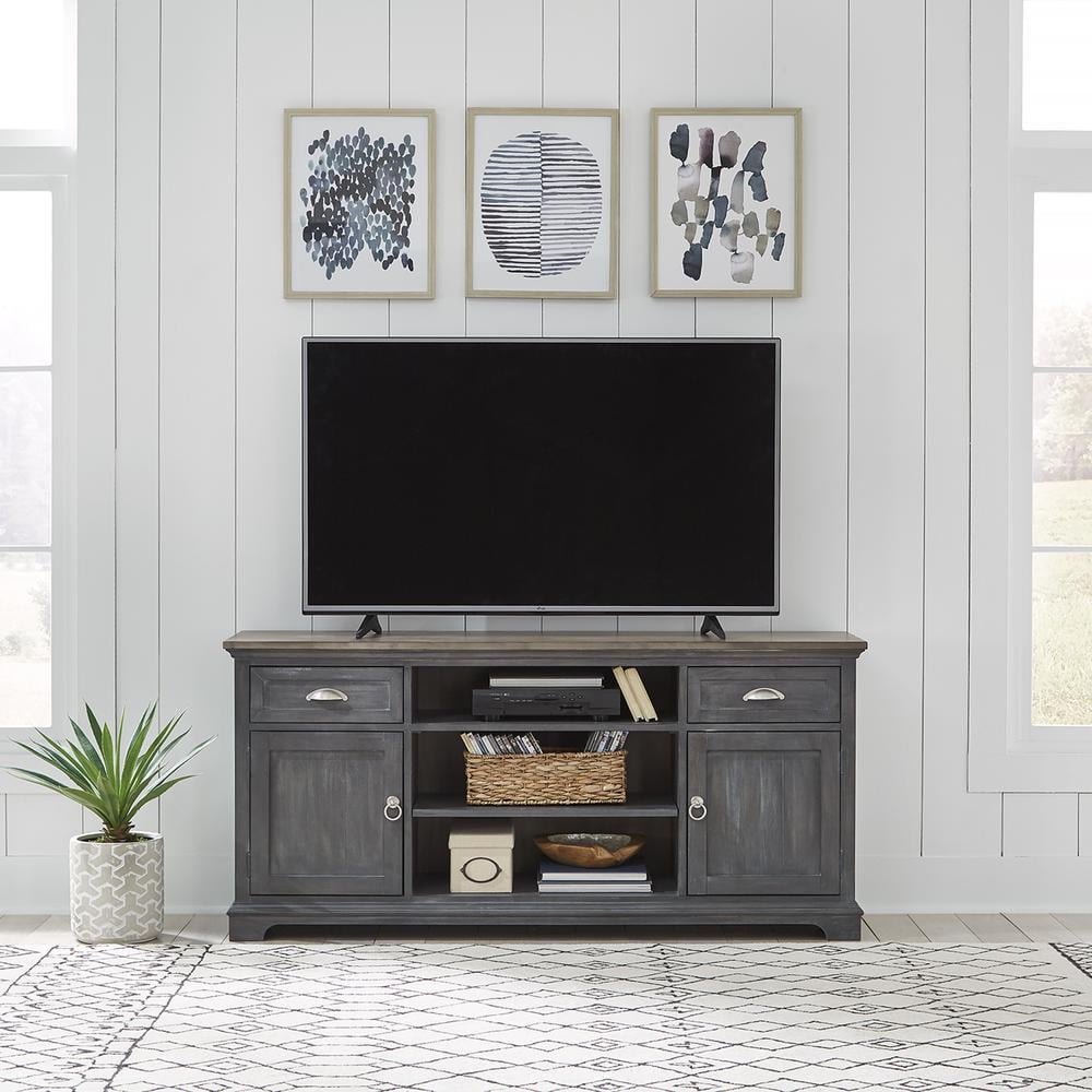 Ocean Isle 64 Inch Black Pine Entertainment TV Stand