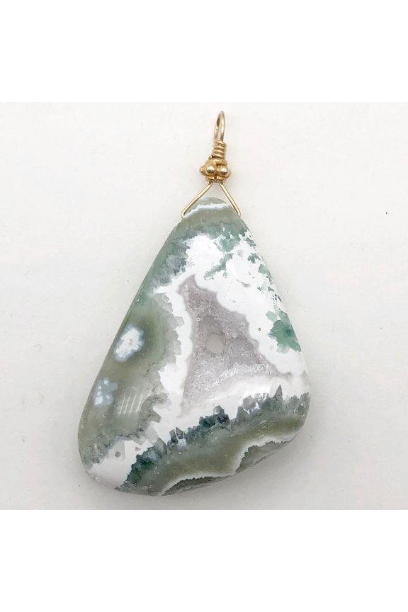 Ocean Jasper 14K Gold Filled Freeform | 2.25 | Green/White/Gold | 1 Pendant