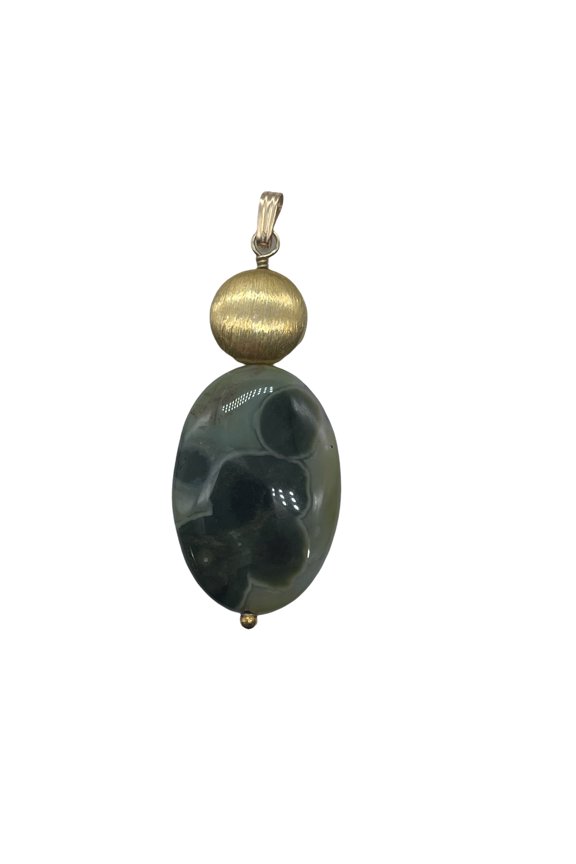 Ocean Jasper 14K Gold Filled Oval Pendant | 2" Long | Green | 1 Pendant |