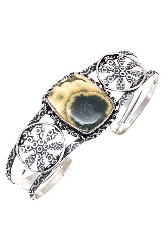 Ocean Jasper Gemstone Handmade Jewelry Cuff Bracelets 7''Adjustable