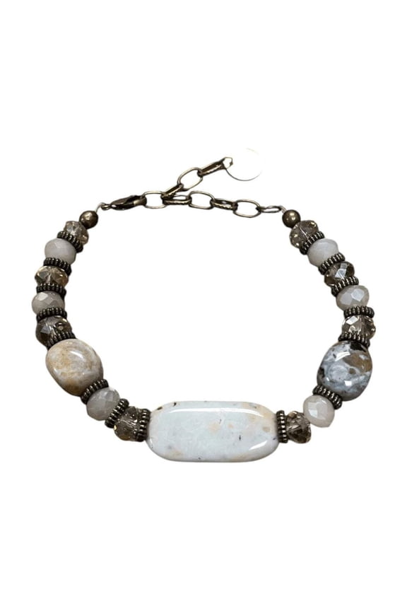 Ocean Jasper Ivory Beaded Bracelet, Gemstone Bracelet