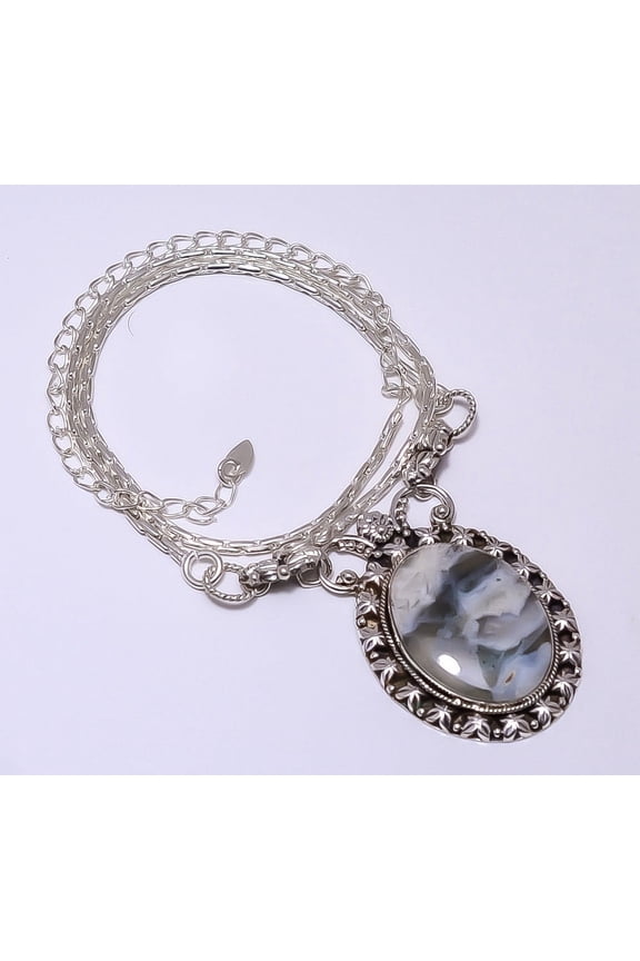 Ocean Jasper - Madagascar 925 Silver Plated Bali Necklace 16-24.99" N92027134, Valentine's Day Gift, Birthday Gift, Beautiful Jewelry For Woman