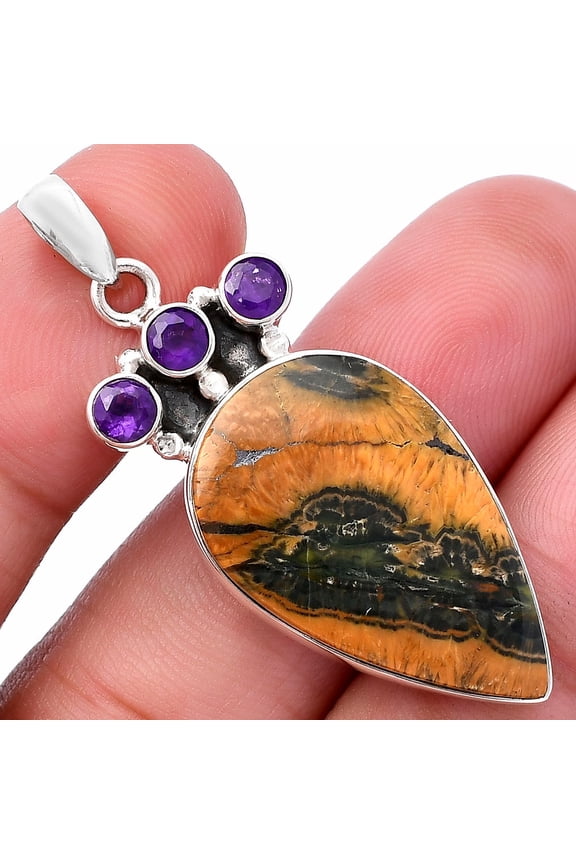 Ocean Jasper - Madagascar & Amethyst 925 Sterling Silver Pendant Jewelry P-1120 SDP145334