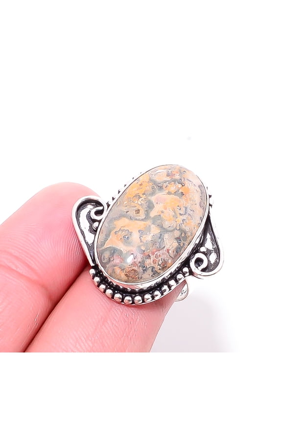 Ocean Jasper - Madagascar Designer Handmade 925 Sterling Silver Ring S.7 R21
