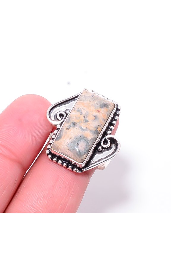 Ocean Jasper - Madagascar Designer Handmade 925 Sterling Silver Ring S.9 R31