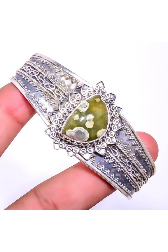Ocean Jasper - Madagascar Gemstone 925 Silver Plated Cuff Adst. T30 A326, Valentine's Day Gift, Birthday Gift, Beautiful Jewelry For Woome & Girls