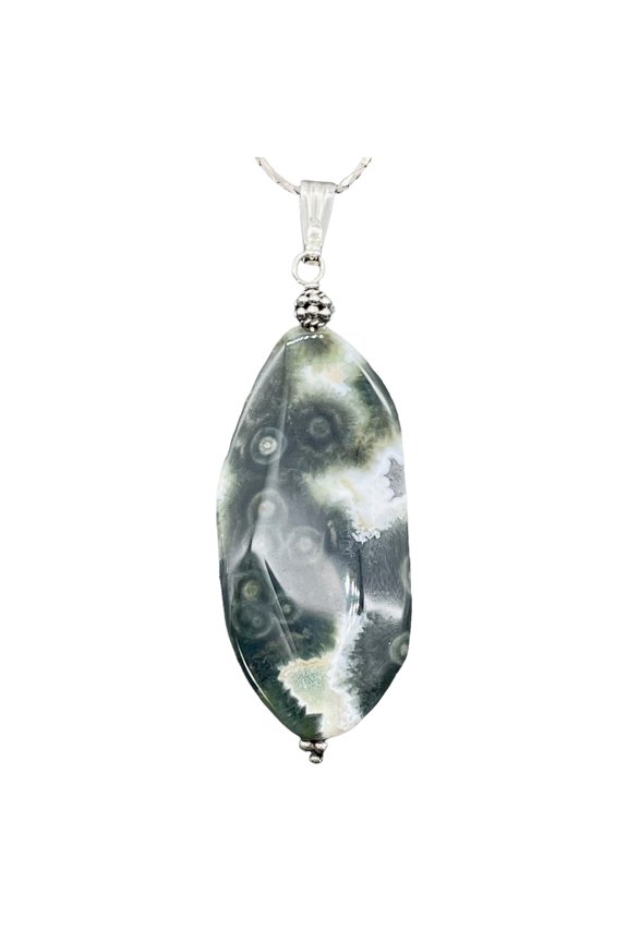 Ocean Jasper Sterling Silver Long | 2 1/2" Long | White/Black | 1 Pendant |