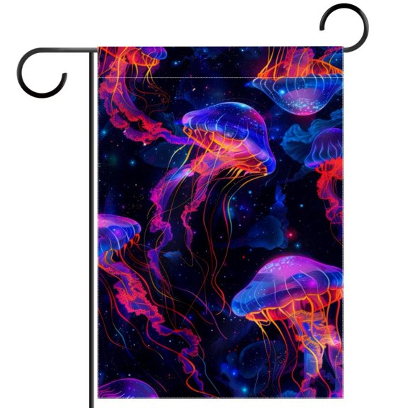 Ocean Jellyfish Aesthetic Pattern Decorative Garden Flag for All Seasons, 12 x 18 Inch Small Vertical Double Sided Outside Decoration for Yard Farmhouse