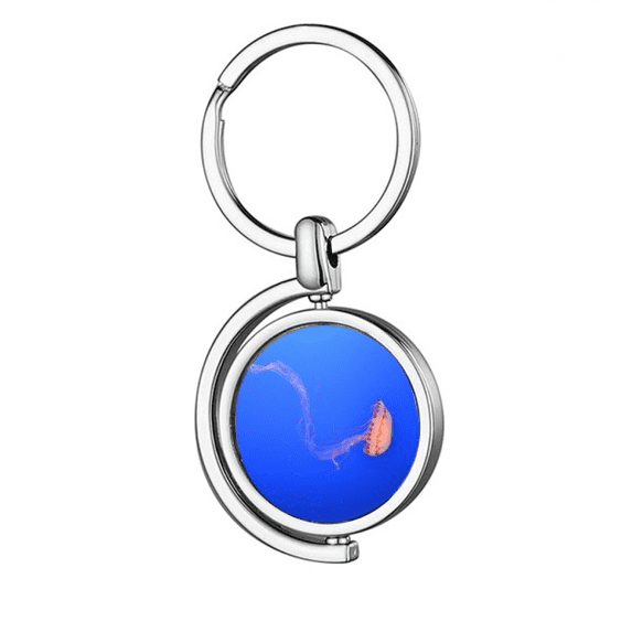 Ocean Jellyfish Science Nature Picture Rotating Keychain Metal Keyring Holder