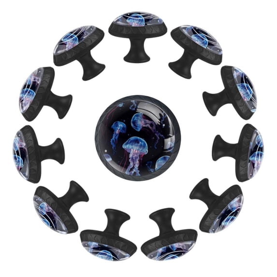Ocean Jellyfish Seamless 35MM Round Glass Cabinet Knobs, Kitchen Knobs for Drawer Dresser Cupboard Wardrobe Modern Pulls Handles Hardware, Set of 12