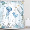 thumbnail image 1 of Ocean Jellyfish Shower Curtain 72Wx72H Inch Nautical Tropical Coastal Beach Sea Turtle Seashell Underwater Coral Blue Kid with 12 Plastic Hooks Fabric Waterproof Toilet Accessories Decor, 1 of 5