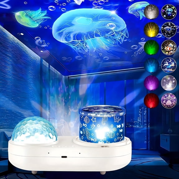Ocean Kids Night Light Projector, 360 Rotating Jellyfish Light Projector, Baby Toddler Bedroom Ceiling Projector, Birthday Christmas Gift for Kids and Adults