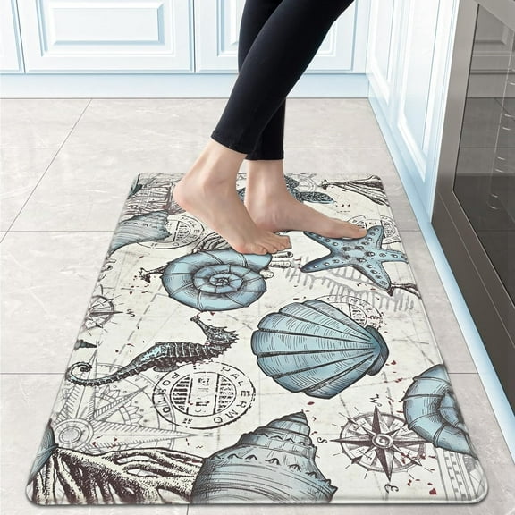 Ocean Kitchen Floor Mat Anti Fatigue Cushioned, Coastal Kitchen Runner Rug Non Slip Washable, Waterproof Nautical Standing Floor Comfort Mat Marine Life Padded Mats Cushion Gel Mat,18 x 30 Inch