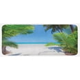 thumbnail image 1 of Ocean Kitchen Mat, Palm Leaves and Tropical Beach Coastline Seashore Vacation Theme Photo, Plush Decorative Kitchen Mat with Non Slip Backing, 47" X 19", Green Sky Blue White, by Ambesonne, 1 of 1