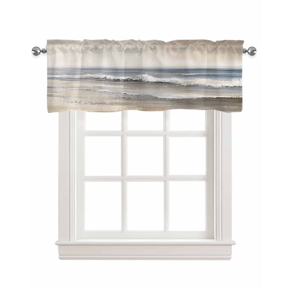 Ocean Kitchen Valances for Windows Farmhouse Linen Window Valance Curtain for Living Room Window Treatment Grey Sky Abstract Beach Minimalism Art Valance Rod Pocket Topper Drape, 42 x 12 Inch