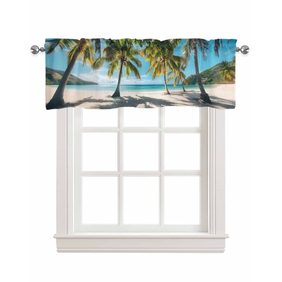 Ocean Kitchen Valances for Windows Farmhouse Linen Window Valance Curtain for Living Room Window Treatment Palms Tropical Island Summer Beach Sea Water Valance Rod Pocket Topper Drape, 54 x 18 Inch