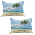 thumbnail image 1 of Ocean Knitted Quilt Pillowcover Set of 2, Photo of a Tropical Island with Coconuts Palm Trees and Swing Beach Exotic, Standard Queen Pillow Sham Bedroom, 30" x 20", Cream Blue Green, by Ambesonne, 1 of 1