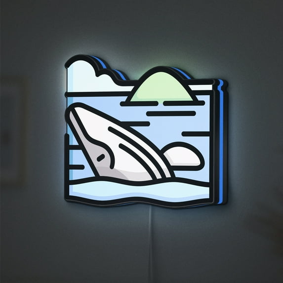 Ocean LED Lightbox - Aquatic Whale & Marine Mammal Decor for Coastal Vibes, Custom Led Sign for Home Office Shop Decor (Height 12 inch, 30cm)