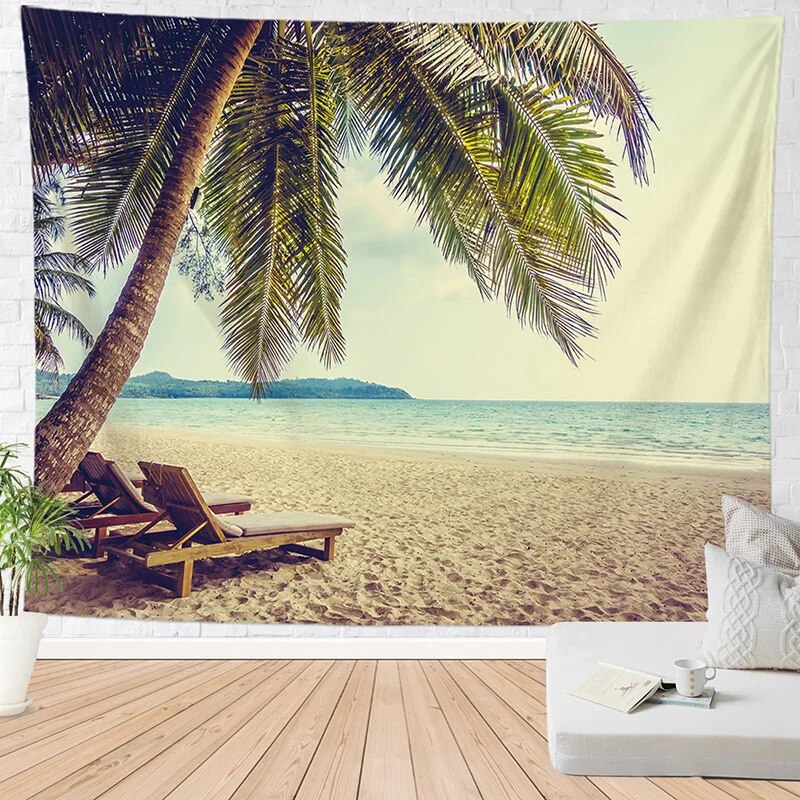 Ocean Landscape Tapestry Sea Beach Palm Tree Living Room Bedroom