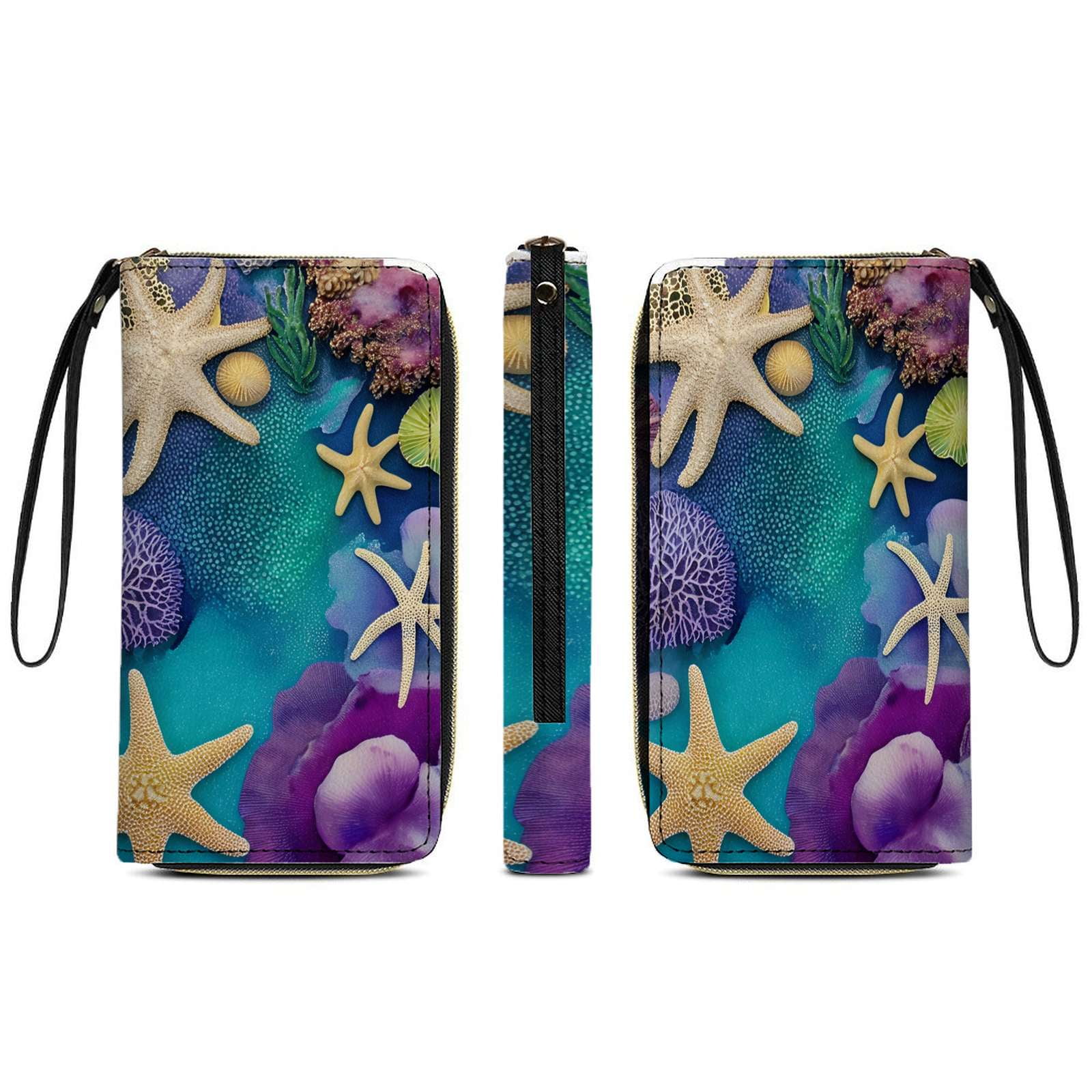 Ocean Life Abstract Art Long Wallets For Women PU Leather Purse Card ...