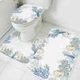 thumbnail image 1 of Ocean Life Bathroom Rugs Set Light Yellow Shell Navy Coral Starfish Conch Non Slip Absorbent Soft Bath Mats 3 Piece Set with Bathroom Rug, U-Shaped Floor Mat, Toilet Seat Cover Small Size, 1 of 9