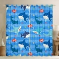 thumbnail image 1 of Ocean Life Blackout Curtains, Cartoon Shark Whale Window Curtains 38"X54", Colorful Underwater World Curtains, Geometric Sea Wave Darkening Curtains, Starfish Sea Animals Window Treatments, Blue, 1 of 6