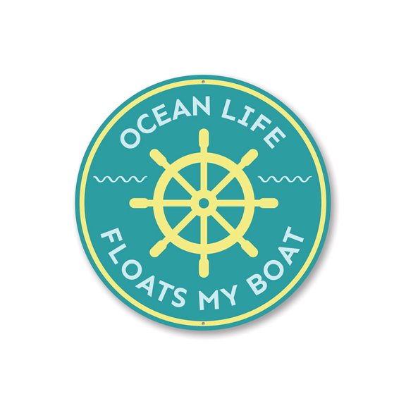 Ocean Life Boat Sign, Beach House Decor Sign, Boat Lover Sign, Boat Dock Aluminum Metal Decor Sign - 12" Round