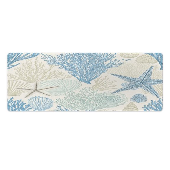 Ocean Life Coral Starfish Print 2 PCS Anti Fatigue Rugs Pvc Non Skid Waterproof Floor Mat Cushioned Comfort Standing Kitchen Mats for Floor