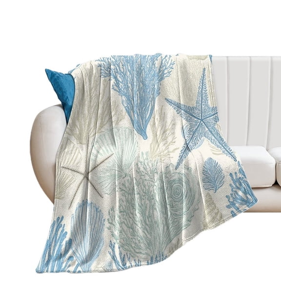 Ocean Life Coral Starfish Print Blanket Throw Blankets Warm Cozy Lightweight Couch Blanket Stuff Gifts for Women Mom Teens