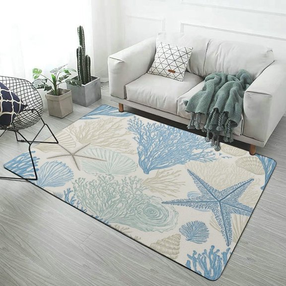 Ocean Life Coral Starfish Print Soft Comfy Rugs for Bedroom Room Living Room Bathroom Entrance Door Non-slip Comfort Mat 23.6"x35"