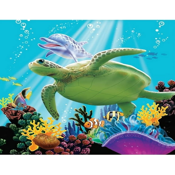Ocean Life Dolphin Turtle Coral Variety Of Fish Edible Cake Topper Image ABPID00249V1