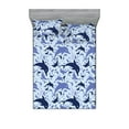 thumbnail image 1 of Ocean Life Fitted Sheet & Pillow Sham Set, Aquamarine Themed Dolphin Silhouettes on Sea Vibes Backdrop Marine, Decorative Printed 3 Piece Bedding Decor, Queen, Soft Blue Blue Violet, by Ambesonne, 1 of 2