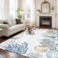 thumbnail image 1 of Ocean Life Large Area Rugs 5x8 ft Light Yellow Shell Navy Coral Starfish Conch Washable Rug Non Slip Indoor Carpet Absorbent Floor Mat for Living Room Bedroom Dining Room, 1 of 9
