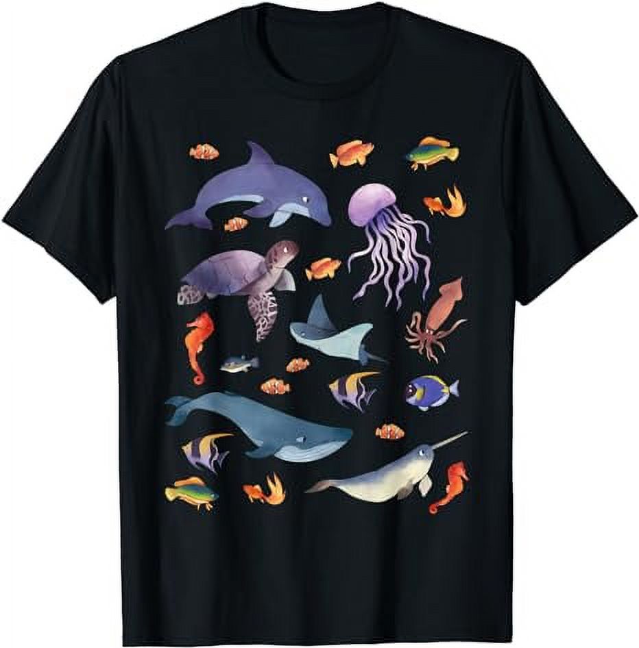 Ocean Life Love Sea Dolphin Turtle Jellyfish Whale Fishes T-Shirt ...