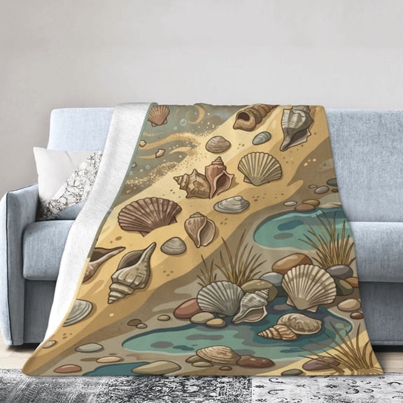 Ocean Life Ocean Beach Throw Blanket, Blue Nautical Coastal Bed Flannel Blanket, Seashell Starfish Soft Cozy Throw Blanket for Sofa, Couch, Bed, Room Decor, Birthday Gift 50x40