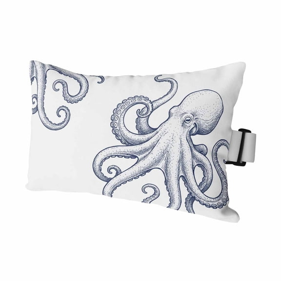 Ocean Life Octopus Navy Blue Outdoor Pillow for Chaise Lounge Chair,Marine Huge Monster on White Waterproof Headrest Lumbar Pillows with Insert&Elastic Strap for Patio Pool Garden Chairs Decor,1 Pack