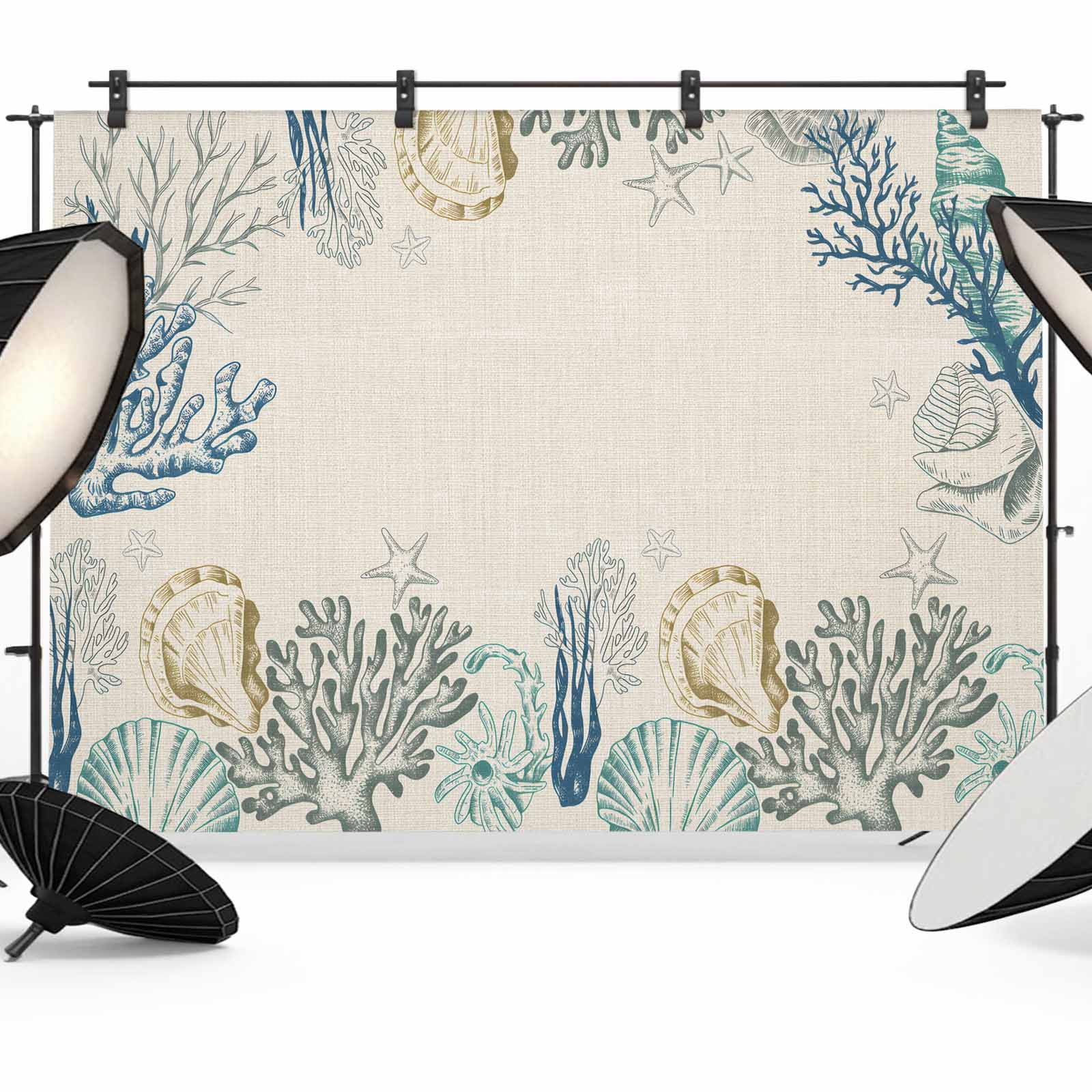 Ocean Life Photography Backdrop 10x8FT, Shell Conch Coral Starfish ...