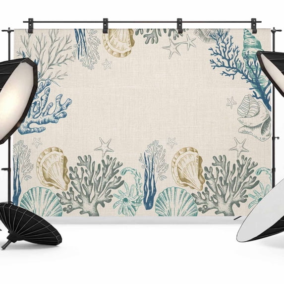 Capos Shells Backdrop Ocean Life Photography Backdrop 10x8FT, Shell Conch Coral Starfish ...