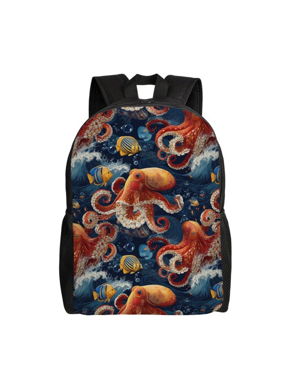 Ocean Life Scene Backpack with 15 Inch Laptop Compartment,Water-Resistant Daypack, Large Capacity Backpack with Adjustable Breathable Shoulder Straps for Daily Use Travel Gym