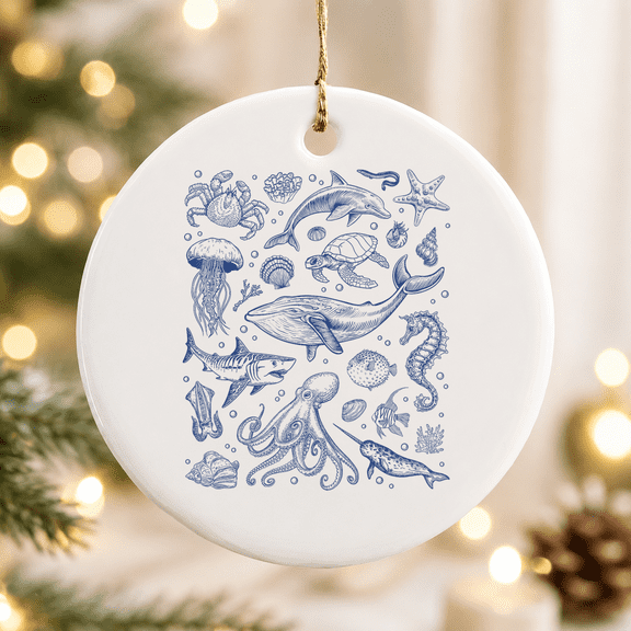 Ocean Life Sea Aesthetic Dolphin Beach 90s Vintage Christmas Ornament, Holiday Keepsake Gift, Ceramic Ornament