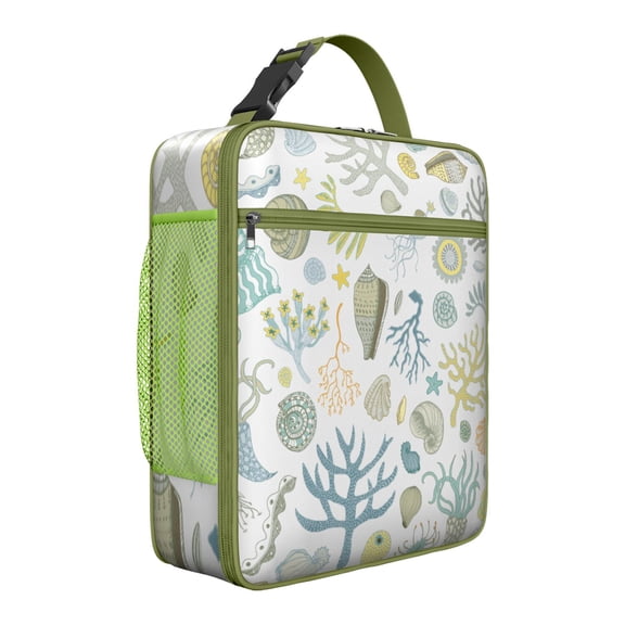 Ocean Life Series Insulated Lunch Box with Conch Shell Design – Reusable Leakproof Lunch Bag for School, Office, Teenagers & Adults, Soft Compact Cooler Tote with Interior/Exterior Pockets