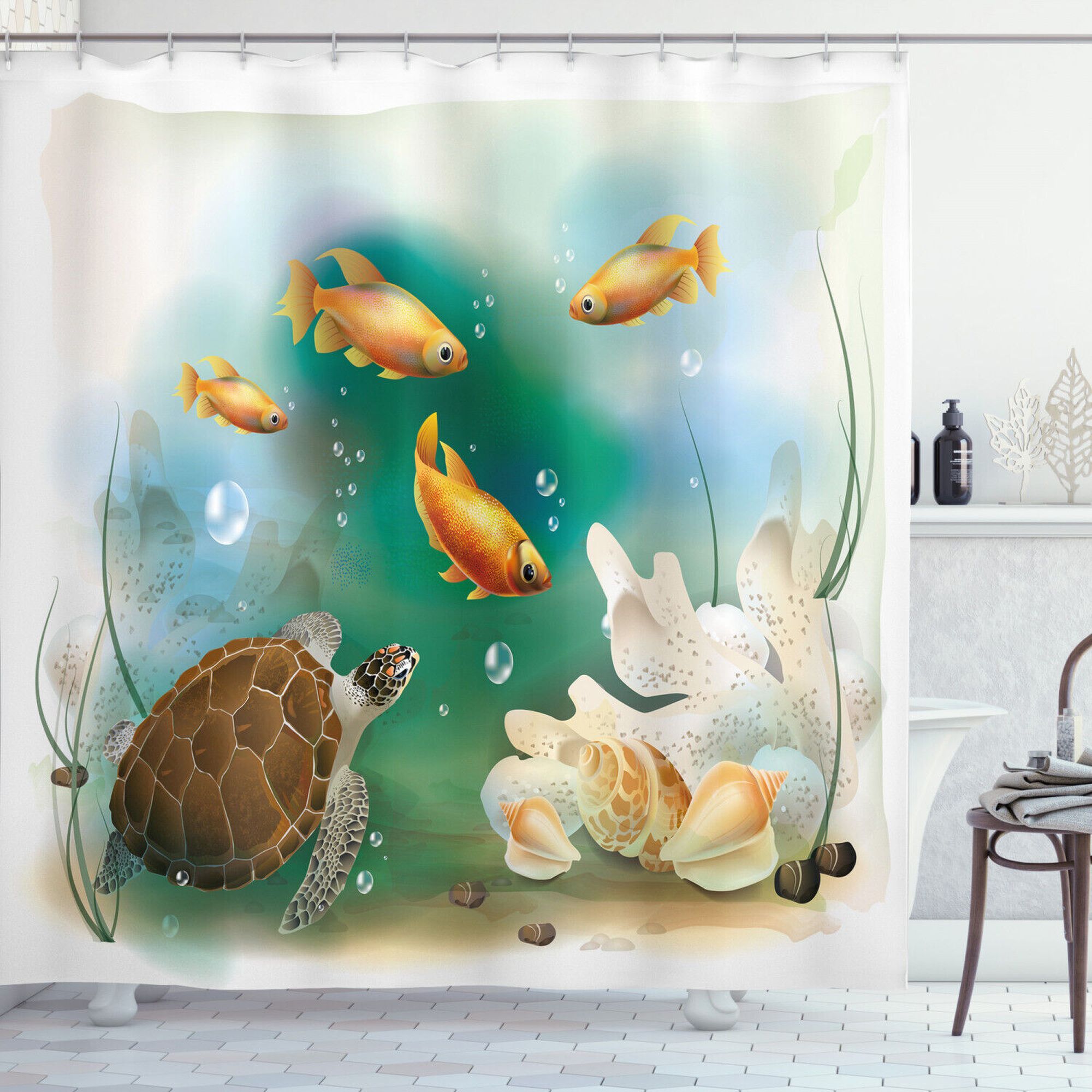 Ocean Life Shower Curtain Underwater Animals Art Print for Your